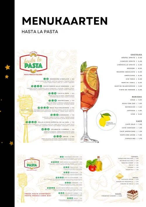 Menukaarten · Hasta la Pasta